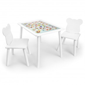 Детский комплект стол и два стула Мишка Rolti Baby с накладкой Алфавит (белая столешница/белое сиденье/белые ножки) в Верхней Салде - verhnyaya-salda.ok-mebel.com | фото