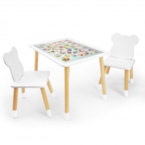 Детский комплект стол и два стула Мишка Rolti Baby с накладкой Алфавит (белая столешница/белое сиденье/береза ножки) в Верхней Салде - verhnyaya-salda.ok-mebel.com | фото