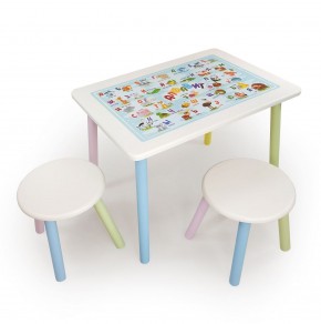 Детский комплект стол и два табурета круглых с накладкой Алфавит (Белый, Белый, Цветной) в Верхней Салде - verhnyaya-salda.ok-mebel.com | фото 2