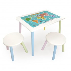 Детский комплект стол и два табурета круглых с накладкой Детский мир (Белый, Белый, Цветной) в Верхней Салде - verhnyaya-salda.ok-mebel.com | фото
