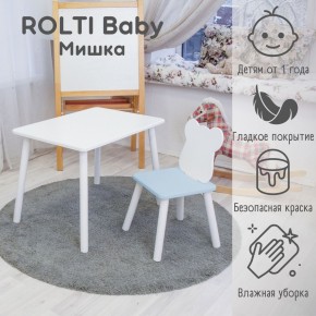 Детский комплект стол и стул «Мишка» Rolti Baby  (голубая столешница/голубое сиденье/белые ножки) в Верхней Салде - verhnyaya-salda.ok-mebel.com | фото