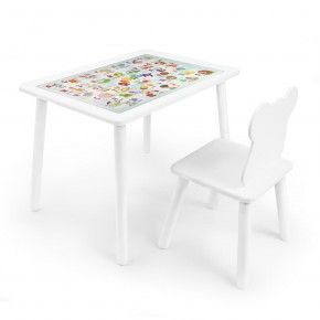 Детский комплект стол и стул Мишка Rolti Baby с накладкой Алфавит (белая столешница/белое сиденье/белые ножки) в Верхней Салде - verhnyaya-salda.ok-mebel.com | фото
