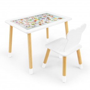 Детский комплект стол и стул Мишка Rolti Baby с накладкой Алфавит (белая столешница/белое сиденье/береза ножки) в Верхней Салде - verhnyaya-salda.ok-mebel.com | фото 1