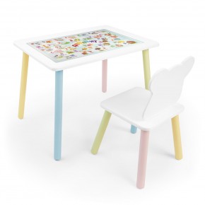 Детский комплект стол и стул Мишка Rolti Baby с накладкой Алфавит (белая столешница/белое сиденье/цветные ножки) в Верхней Салде - verhnyaya-salda.ok-mebel.com | фото
