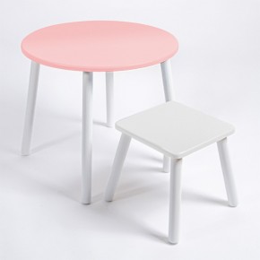 Детский комплект стол КРУГЛЫЙ  и табурет Rolti Baby (розовая столешница/белое сиденье/белые ножки) в Верхней Салде - verhnyaya-salda.ok-mebel.com | фото