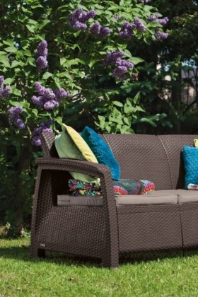 Диван пластиковый Корфу Макс (Corfu love seat max) коричневый в Верхней Салде - verhnyaya-salda.ok-mebel.com | фото 2