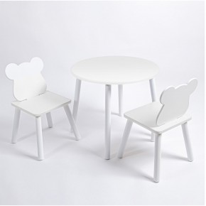 Комплект детский стол КРУГЛЫЙ и два стула МИШКА ROLTI Baby (белая столешница/белое сиденье/белые ножки) в Верхней Салде - verhnyaya-salda.ok-mebel.com | фото