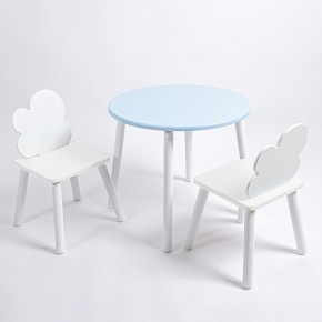 Комплект детский стол КРУГЛЫЙ и два стула ОБЛАЧКО ROLTI Baby (голубая столешница/белое сиденье/белые ножки) в Верхней Салде - verhnyaya-salda.ok-mebel.com | фото