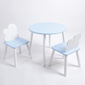 Комплект детский стол КРУГЛЫЙ и два стула ОБЛАЧКО ROLTI Baby (голубая столешница/голубое сиденье/белые ножки) в Верхней Салде - verhnyaya-salda.ok-mebel.com | фото 1
