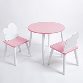 Комплект детский стол КРУГЛЫЙ и два стула ОБЛАЧКО ROLTI Baby (розовая столешница/розовое сиденье/белые ножки) в Верхней Салде - verhnyaya-salda.ok-mebel.com | фото 1