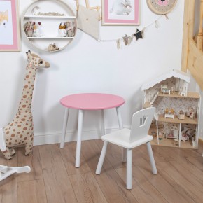Комплект детский стол КРУГЛЫЙ и стул КОРОНА ROLTI Baby (розовая столешница/белое сиденье/белые ножки) в Верхней Салде - verhnyaya-salda.ok-mebel.com | фото