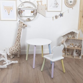 Комплект детский стол КРУГЛЫЙ и стул МИШКА ROLTI Baby (белая столешница/белое сиденье/цветные ножки) в Верхней Салде - verhnyaya-salda.ok-mebel.com | фото