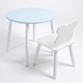 Комплект детский стол КРУГЛЫЙ и стул МИШКА ROLTI Baby (голубая столешница/белое сиденье/белые ножки) в Верхней Салде - verhnyaya-salda.ok-mebel.com | фото