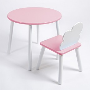 Комплект детский стол КРУГЛЫЙ и стул ОБЛАЧКО ROLTI Baby (розовая столешница/розовое сиденье/белые ножки) в Верхней Салде - verhnyaya-salda.ok-mebel.com | фото