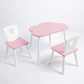 Комплект детский стол ОБЛАЧКО и два стула КОРОНА ROLTI Baby (розовая столешница/розовое сиденье/белые ножки) в Верхней Салде - verhnyaya-salda.ok-mebel.com | фото 1