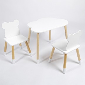 Комплект детский стол ОБЛАЧКО и два стула МИШКА  ROLTI Baby (белая столешница/белое сиденье/береза ножки) в Верхней Салде - verhnyaya-salda.ok-mebel.com | фото