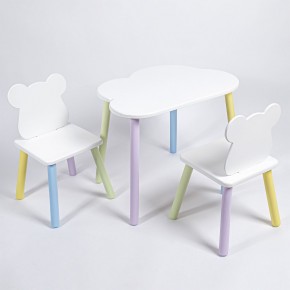 Комплект детский стол ОБЛАЧКО и два стула МИШКА ROLTI Baby (белая столешница/белое сиденье/цветные ножки) в Верхней Салде - verhnyaya-salda.ok-mebel.com | фото 1