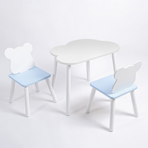 Комплект детский стол ОБЛАЧКО и два стула МИШКА ROLTI Baby (белая столешница/голубое сиденье/белые ножки) в Верхней Салде - verhnyaya-salda.ok-mebel.com | фото 1
