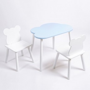 Комплект детский стол ОБЛАЧКО и два стула МИШКА ROLTI Baby (голубая столешница/белое сиденье/белые ножки) в Верхней Салде - verhnyaya-salda.ok-mebel.com | фото