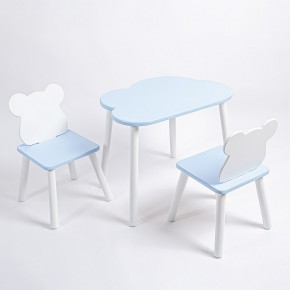 Комплект детский стол ОБЛАЧКО и два стула МИШКА ROLTI Baby (голубая столешница/голубое сиденье/белые ножки) в Верхней Салде - verhnyaya-salda.ok-mebel.com | фото