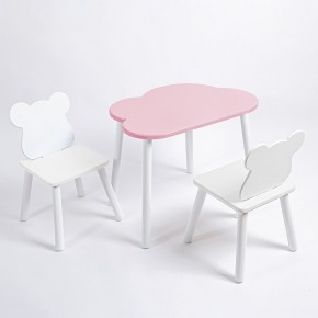 Комплект детский стол ОБЛАЧКО и два стула МИШКА ROLTI Baby (розовый столешница/белое сиденье/белые ножки) в Верхней Салде - verhnyaya-salda.ok-mebel.com | фото