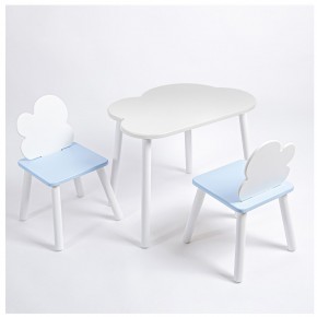 Комплект детский стол ОБЛАЧКО и два стула ОБЛАЧКО ROLTI Baby (белая столешница/голубое сиденье/белые ножки) в Верхней Салде - verhnyaya-salda.ok-mebel.com | фото
