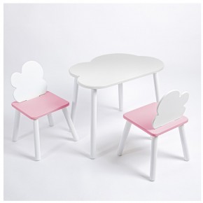 Комплект детский стол ОБЛАЧКО и два стула ОБЛАЧКО ROLTI Baby (белая столешница/розовый сиденье/белые ножки) в Верхней Салде - verhnyaya-salda.ok-mebel.com | фото