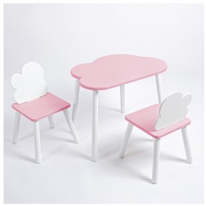 Комплект детский стол ОБЛАЧКО и два стула ОБЛАЧКО ROLTI Baby (розовая столешница/розовое сиденье/белые ножки) в Верхней Салде - verhnyaya-salda.ok-mebel.com | фото