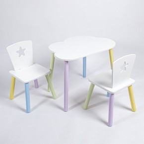 Комплект детский стол ОБЛАЧКО и два стула ЗВЕЗДА ROLTI Baby (белая столешница/белое сиденье/цветные ножки) в Верхней Салде - verhnyaya-salda.ok-mebel.com | фото