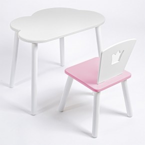 Комплект детский стол ОБЛАЧКО и стул КОРОНА ROLTI Baby (белая столешница/розовое сиденье/белые ножки) в Верхней Салде - verhnyaya-salda.ok-mebel.com | фото