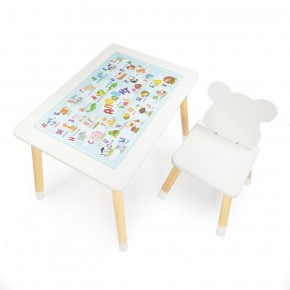Комплект детской мебели стол и стул Мишутка с накладкой Алфавит (Белый/Белый/Береза) в Верхней Салде - verhnyaya-salda.ok-mebel.com | фото 2