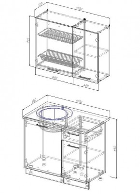 Кухонный гарнитур Смоки 1000 (Стол. 38мм) в Верхней Салде - verhnyaya-salda.ok-mebel.com | фото 2