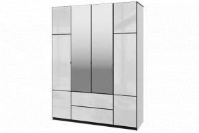 Шкаф 4-х дверный Палермо 02 с ящиками и зеркалом Белый гладкий шелк/Черный гладкий шелк в Верхней Салде - verhnyaya-salda.ok-mebel.com | фото