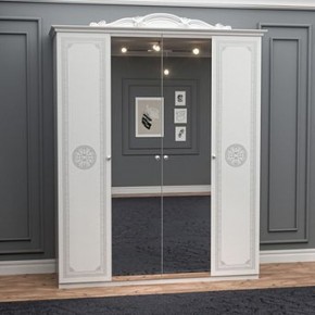 Шкаф 4-х дверный с зеркалами (12.244) Грация (белый/серебро) в Верхней Салде - verhnyaya-salda.ok-mebel.com | фото