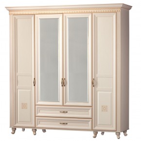 Шкаф для одежды 4-дверный с зеркалом №493 Марлен кремовый белый в Верхней Салде - verhnyaya-salda.ok-mebel.com | фото