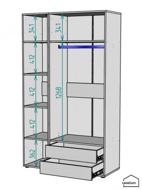 Шкаф Linnea MHR-3PO-2 2050х1200х510 (Белый-М 11.1.2) в Верхней Салде - verhnyaya-salda.ok-mebel.com | фото 3