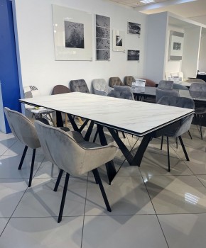 Стол RIETI 200 KL-99 Белый мрамор матовый, итальянская керамика / черный каркас, ®DISAUR в Верхней Салде - verhnyaya-salda.ok-mebel.com | фото 3